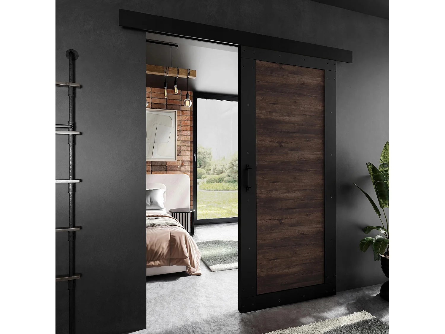 Schiebetür ADIO 2 mit Blende Schwarz und Dunkle Esche 70