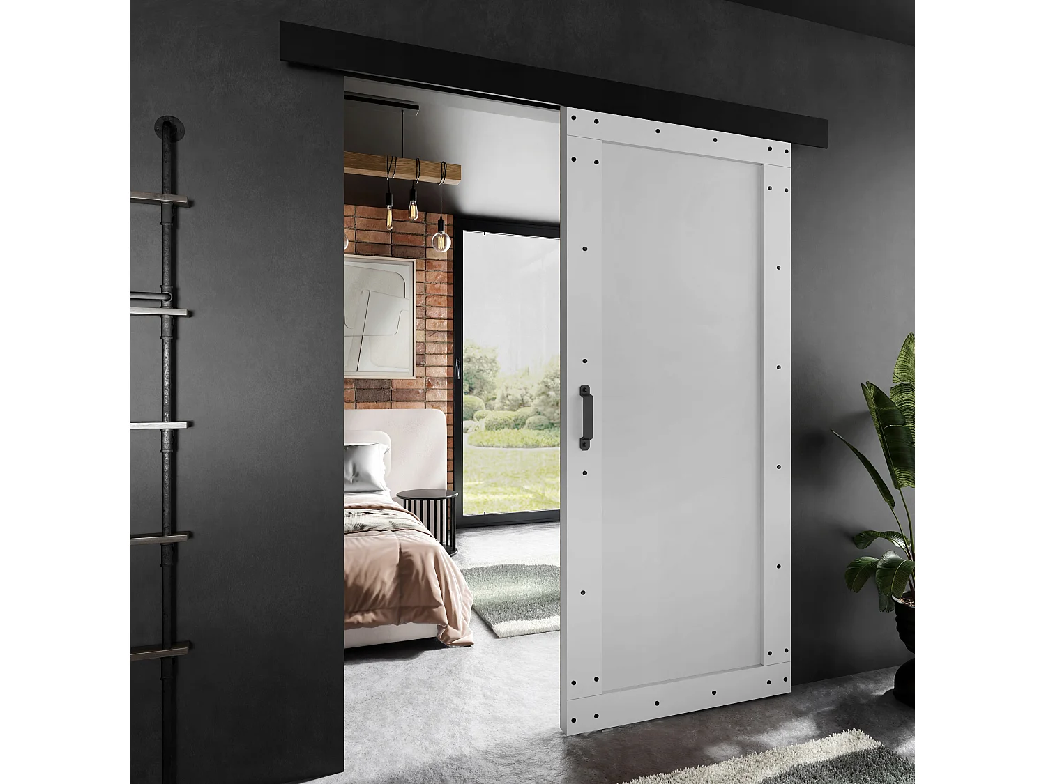 Porte coulissante ADIO 2 avec cache-rail blanc 80