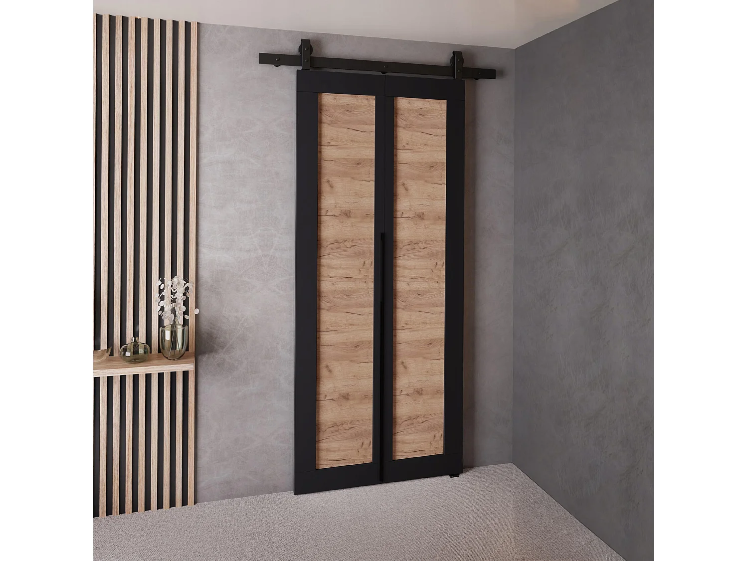 Portes coulissantes QUDIO M1 noir + chêne craft doré 70