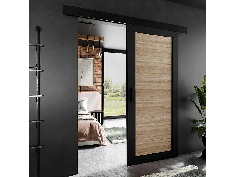 Drzwi przesuwne PALADIO 1 z maskownicą czarny i dąb sonoma 90