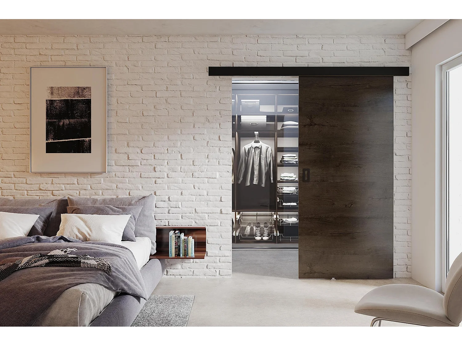 Schiebetür mit Abdeckleiste  WERDI 80 Dunkle Esche