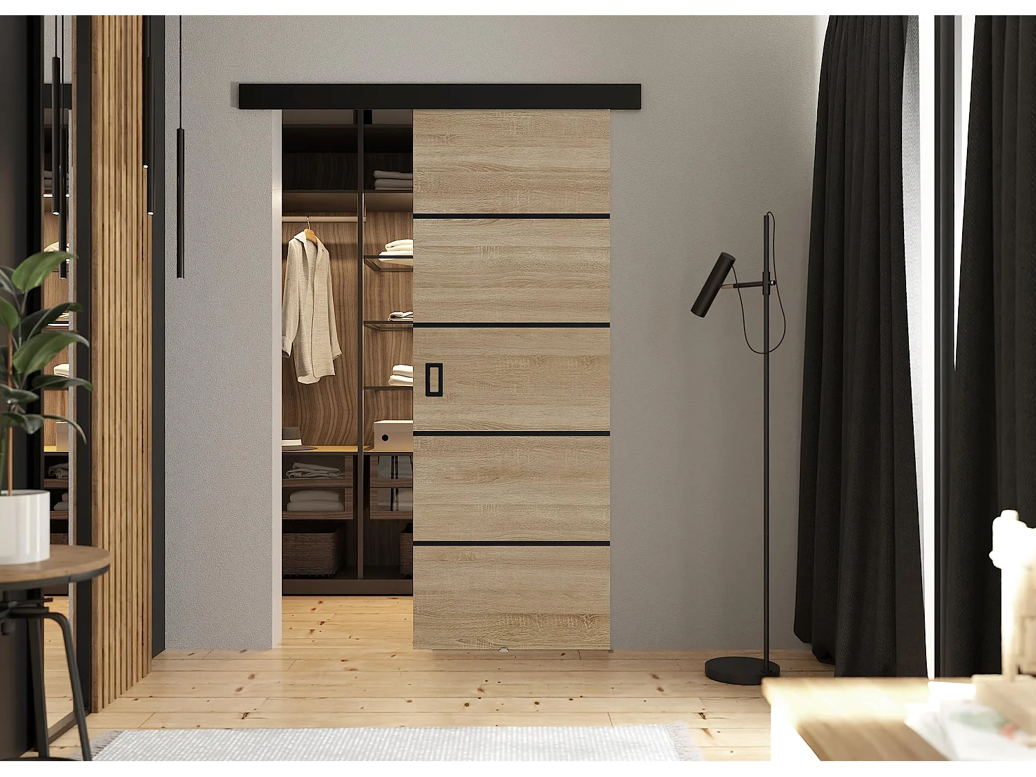 Schiebetür mit Abdeckleiste  WERDI PLUS 60 Eiche sonoma