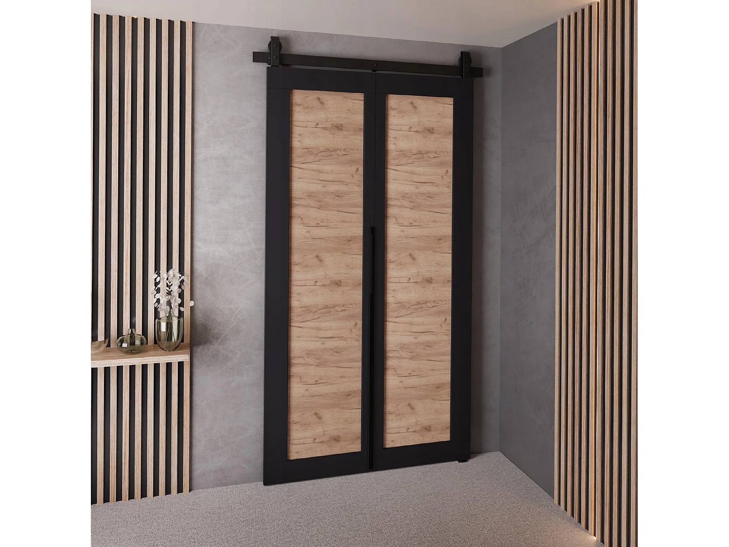 Drzwi Przesuwne QUDIO M1 Czarny + Dąb Craft Złoty 90