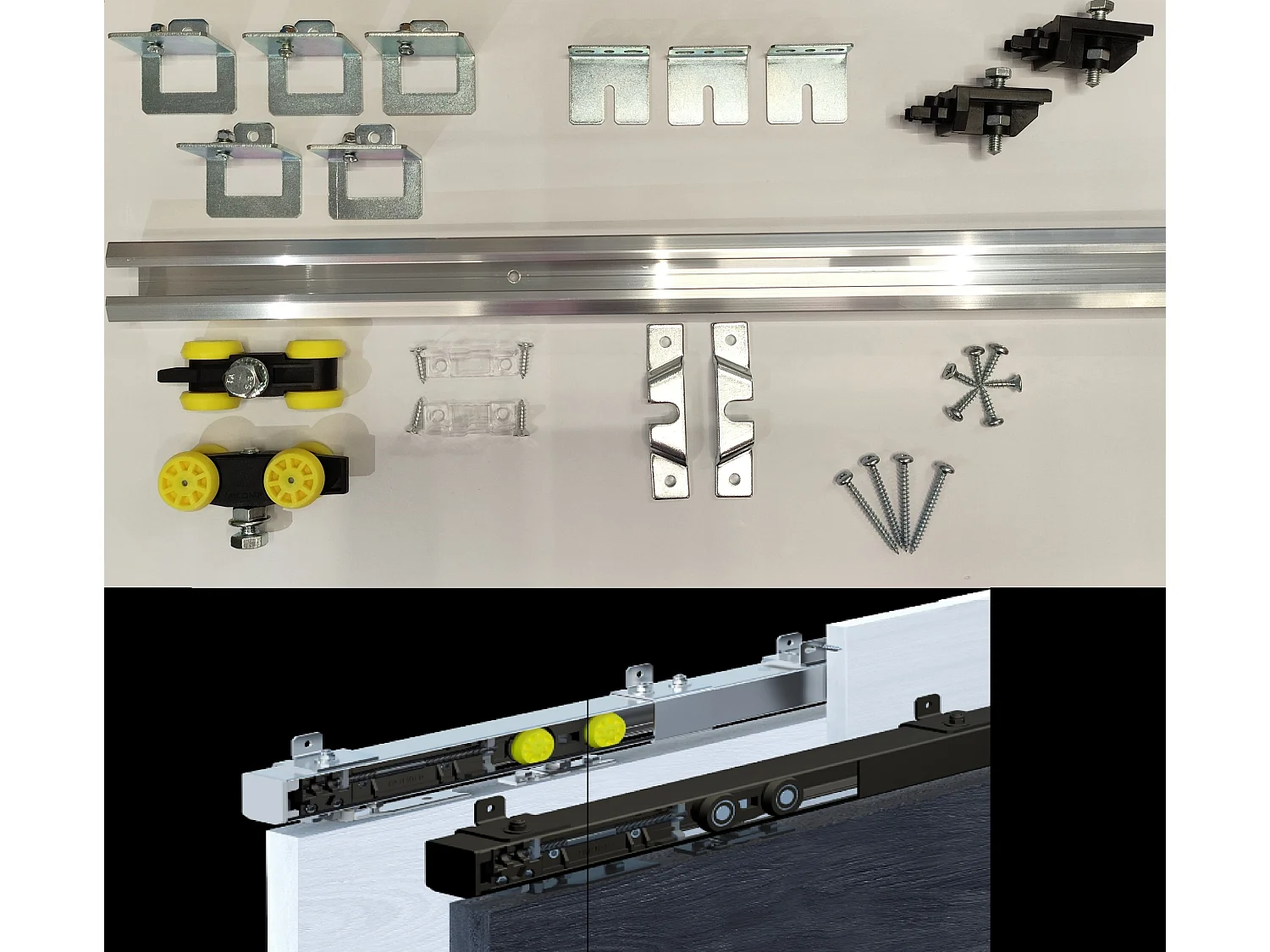 Porte coulissante ADIO 2 avec cache-rail chêne craft doré et blanc 100
