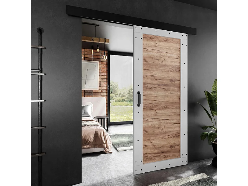 Porte coulissante ADIO 2 avec cache-rail blanc et chêne craft doré 70