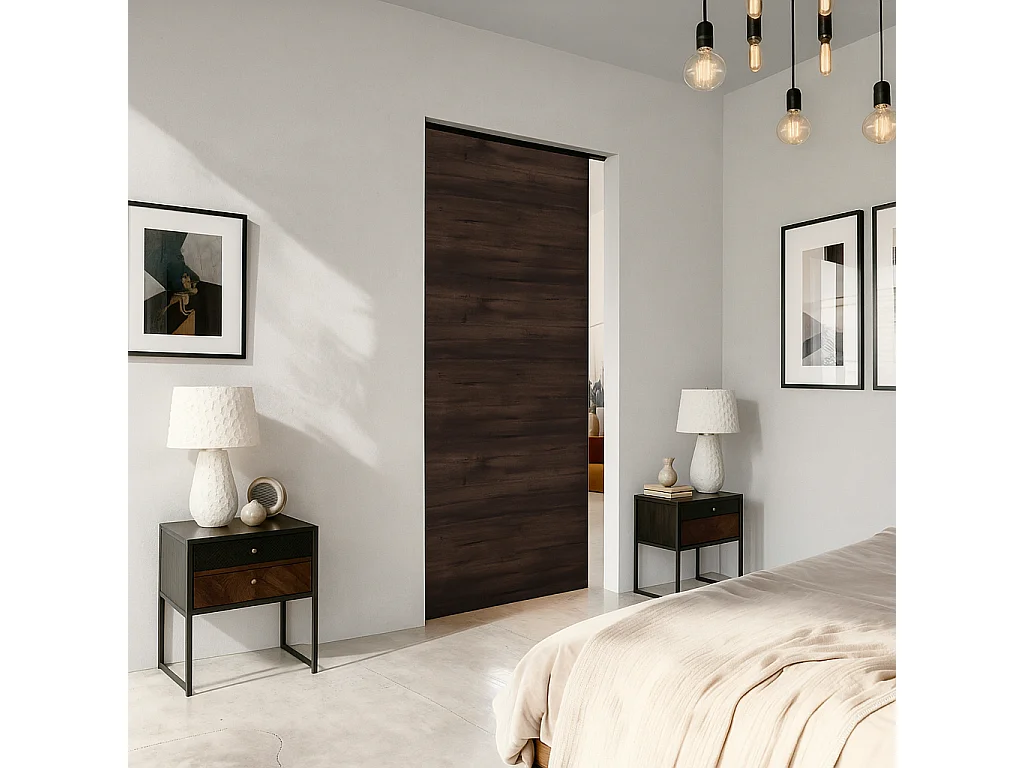 Schiebetür ADIO 2 mit Blende Schwarz und Dunkle Esche 90