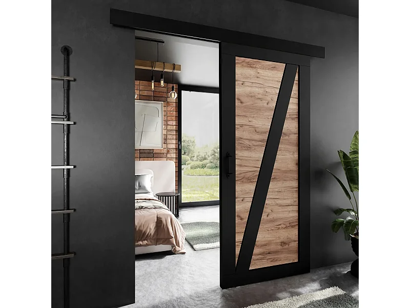 Schuifdeur ADIO 3 met afdeklijst zwart en eiken craft goud 80