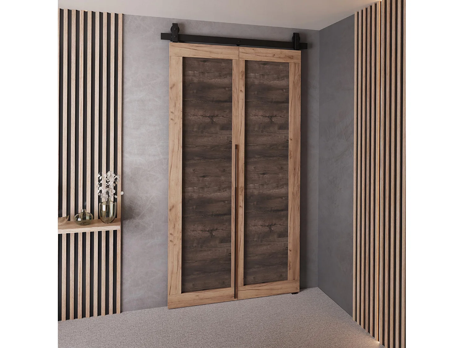 Portes coulissantes QUDIO M1 chêne craft doré + frêne foncé 90