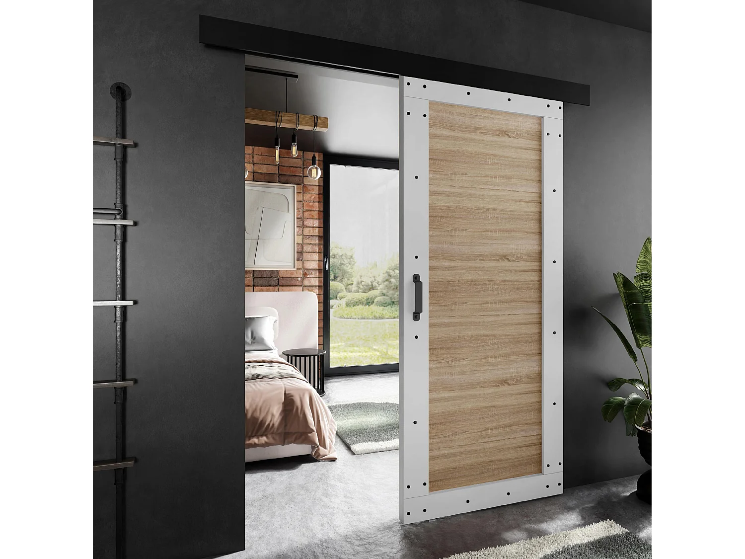 Schiebetür ADIO 2 mit Blende Weiß und Eiche Sonoma 70