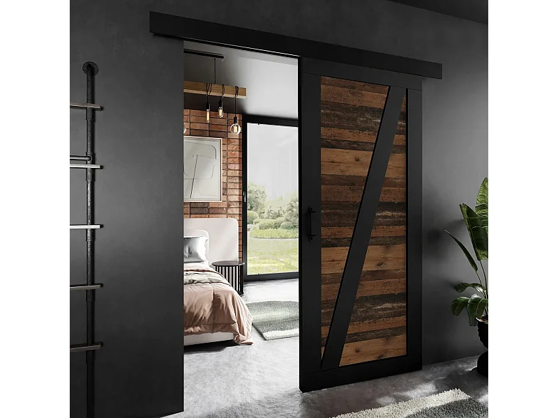 Schiebetür ADIO 3 mit Blende Schwarz und Old Style 80