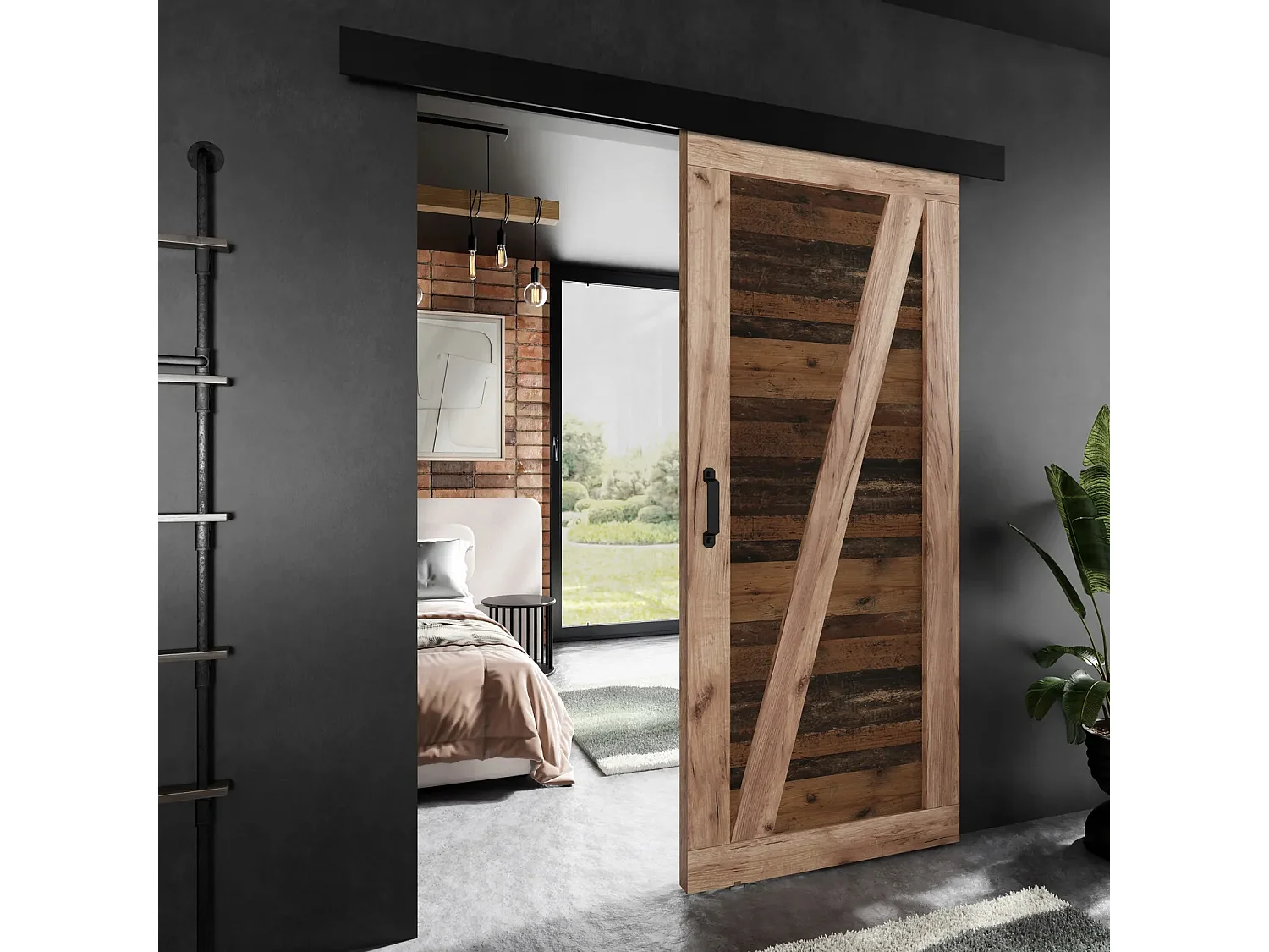 Porte coulissante ADIO 3 avec cache-rail chêne craft doré et Old Style 60