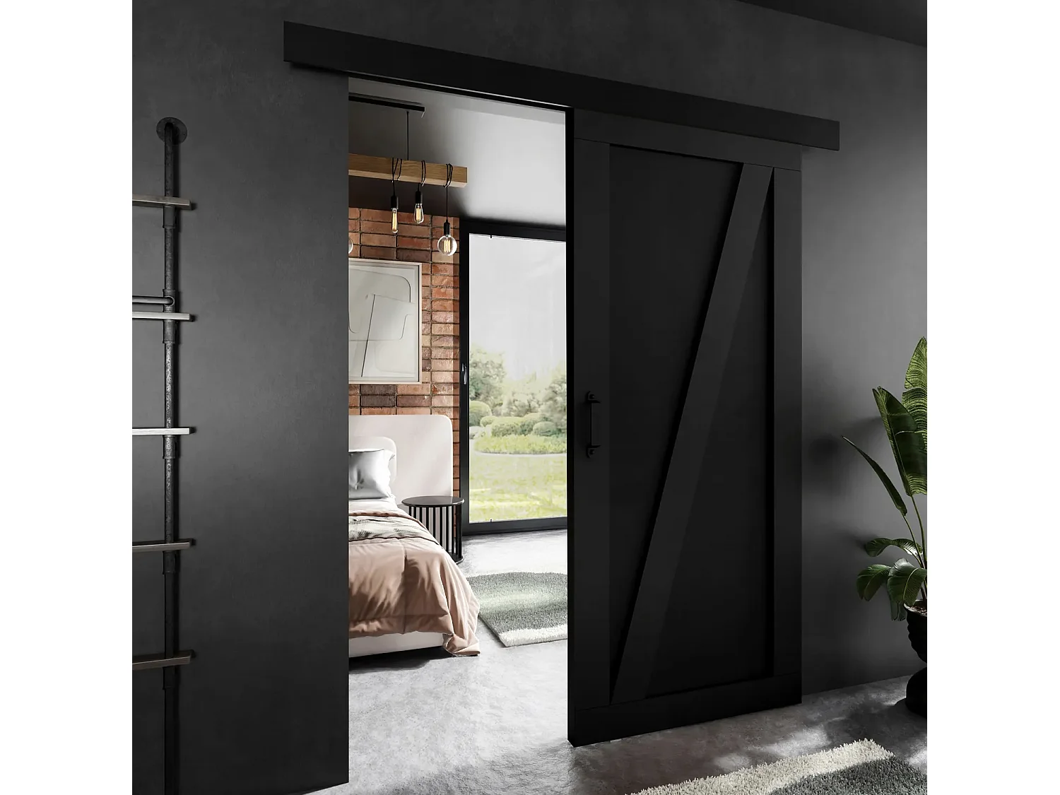 Porte coulissante ADIO 3 avec cache-rail noir 80