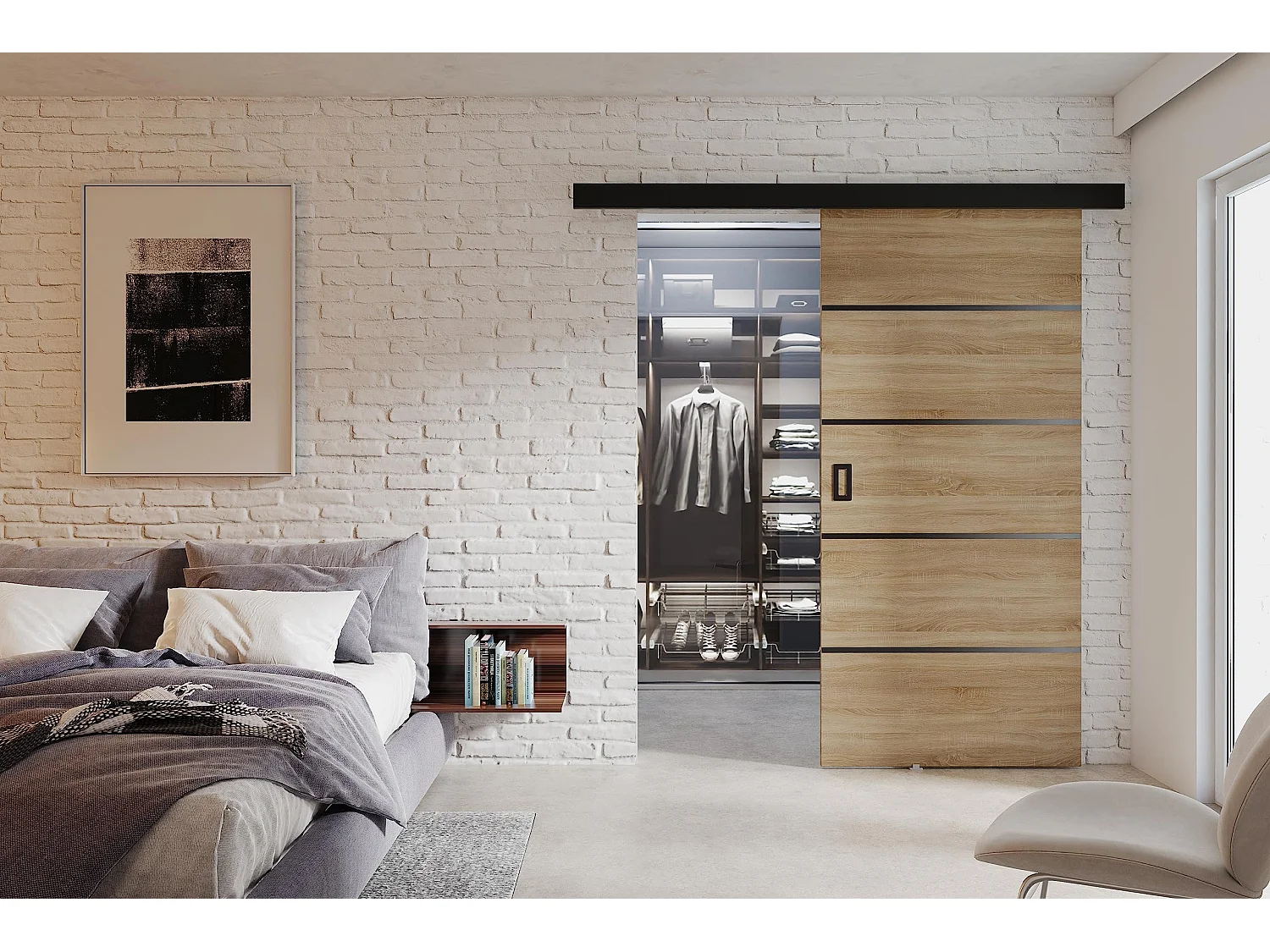 Schiebetür mit Abdeckleiste  WERDI PLUS 100 Eiche sonoma