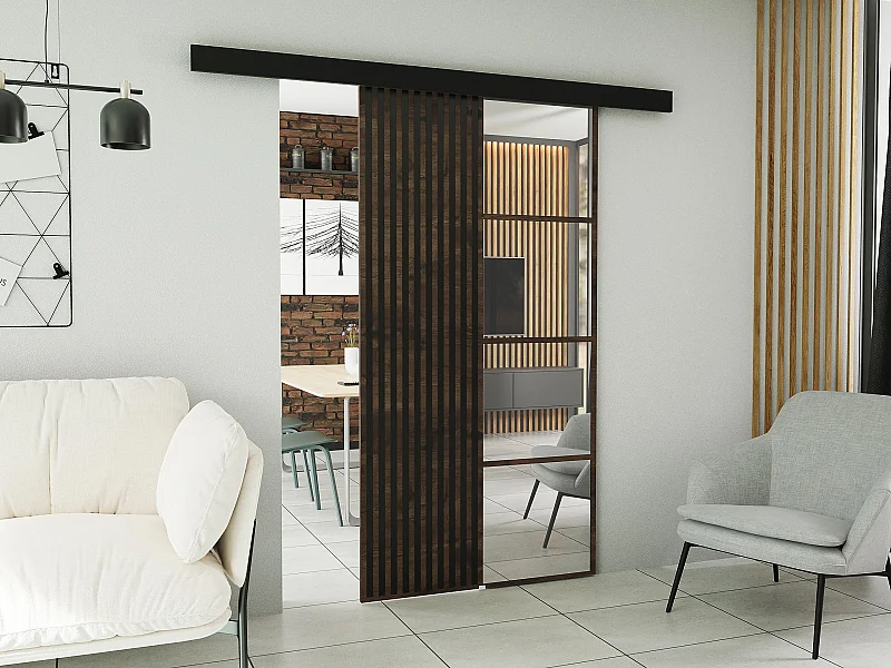 Portes coulissantes avec cache-rail MOLI 100 frêne foncé