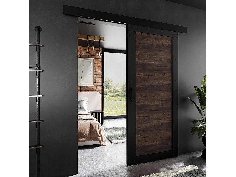 Schiebetür ADIO 2 mit Blende Schwarz und Dunkle Esche 100