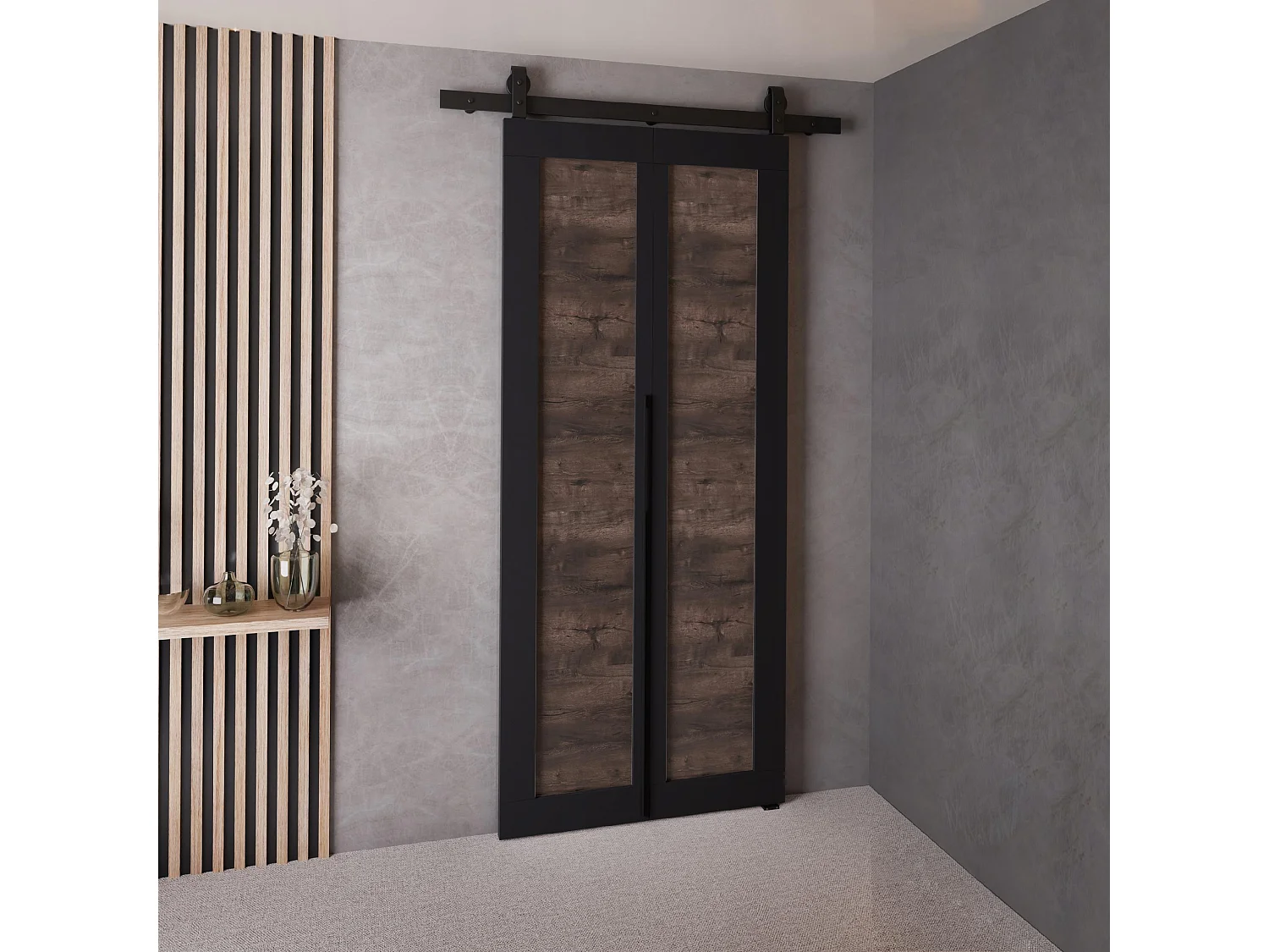 Schiebetür QUDIO M1 Schwarz + dunkle Esche 70
