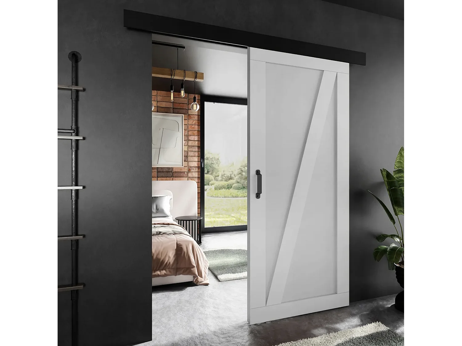 Porte coulissante ADIO 3 avec cache-rail blanc 60