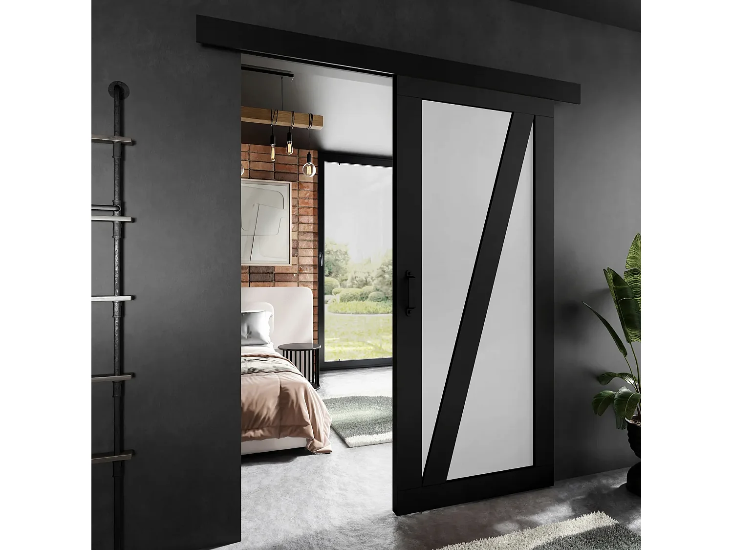 Porte coulissante ADIO 3 avec cache-rail noir et blanc 100