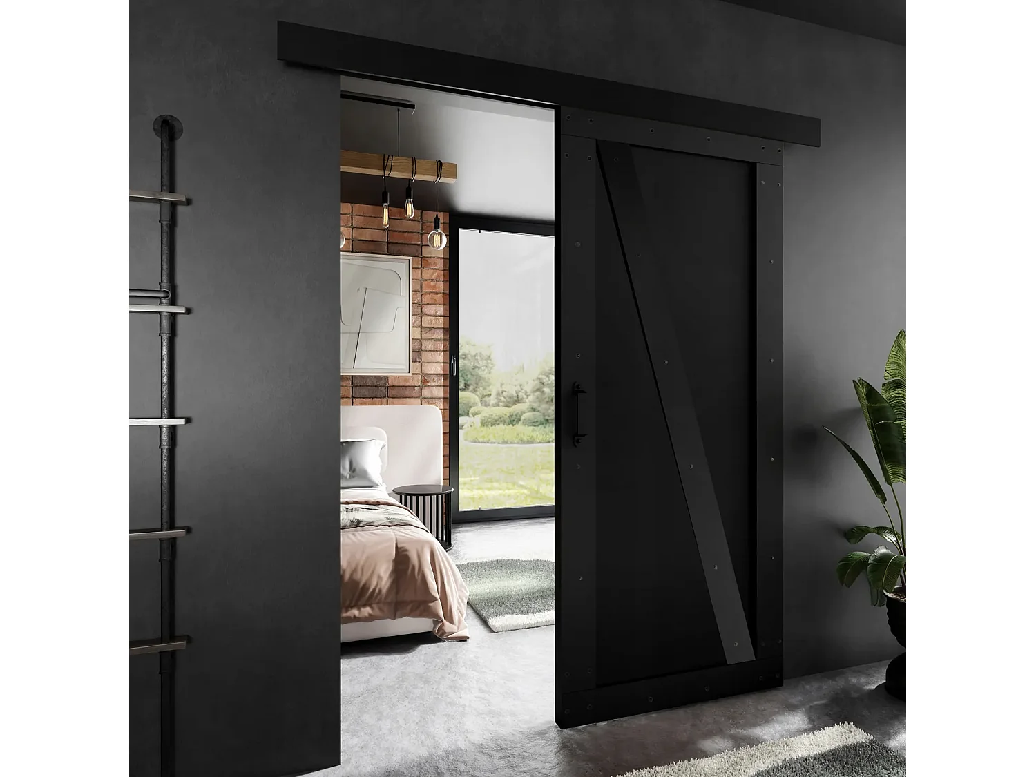 Porte coulissante ADIO 4 avec cache-rail noir 60