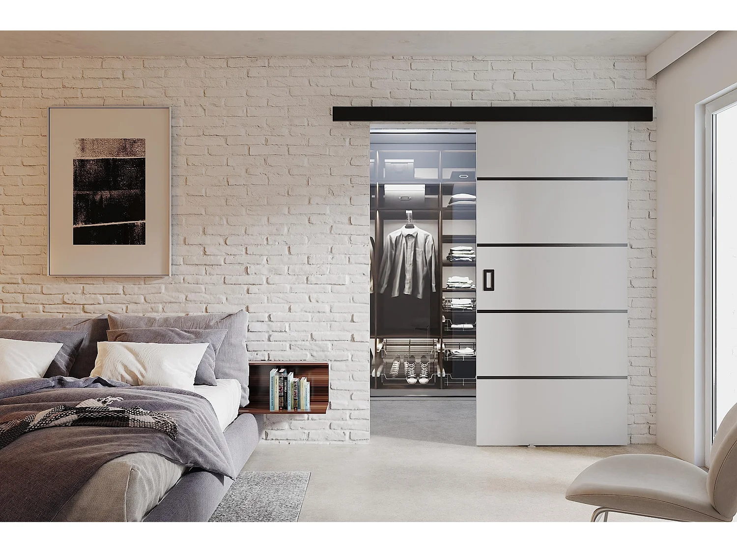 Schiebetür mit Abdeckleiste  WERDI PLUS 70 weiß