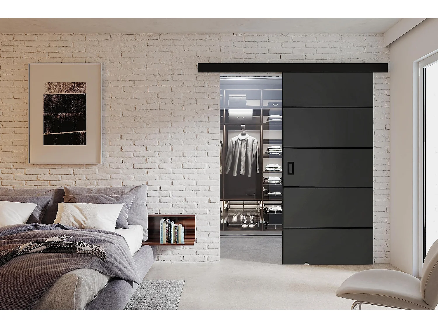 Schiebetür mit Abdeckleiste  WERDI PLUS 70 Graphit