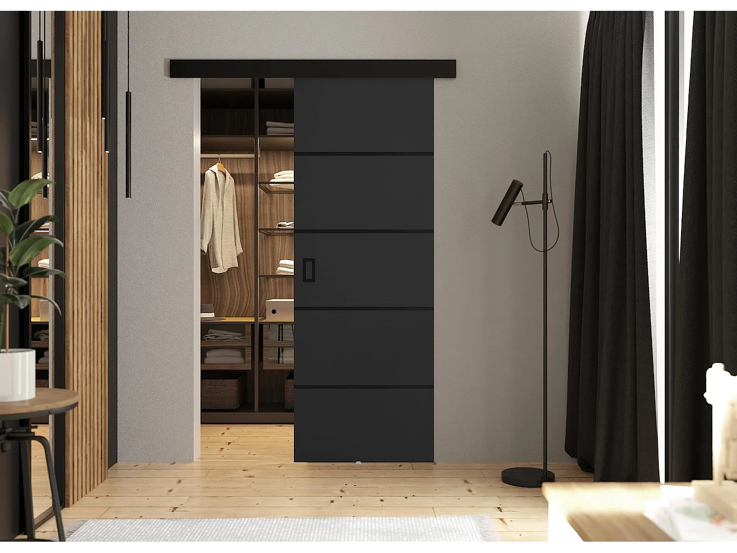 Schiebetür mit Abdeckleiste  WERDI PLUS 60 Graphit