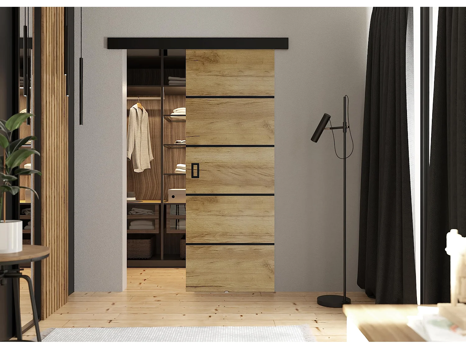 Schiebetür mit Abdeckleiste  WERDI PLUS 60 Eiche Craft Gold