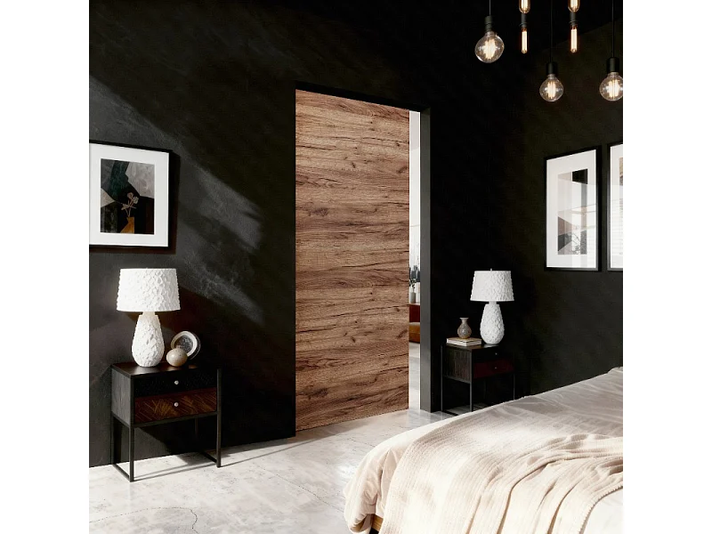 Porte coulissante ADIO 3 avec cache-rail noir et chêne craft doré 60