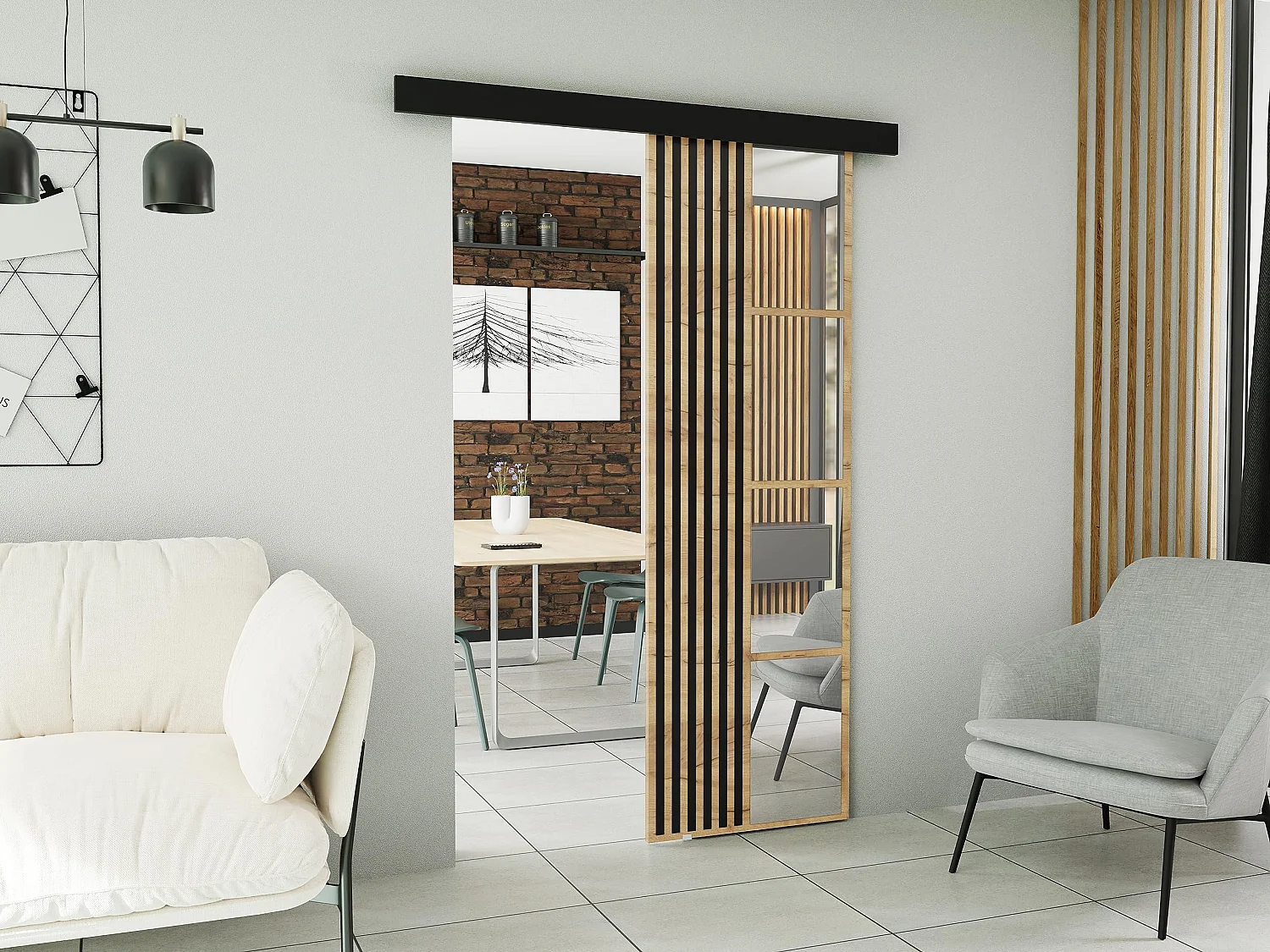 Schiebetür mit Abdeckleiste  MOLI 60 Eiche Craft Gold