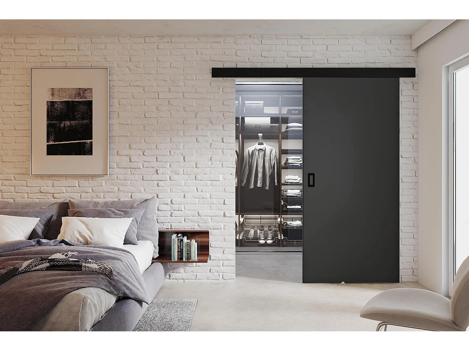 Schiebetür mit Abdeckleiste  WERDI 70 Graphit