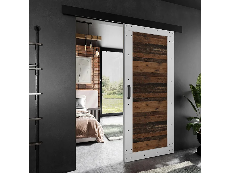 Porte coulissante ADIO 2 avec cache-rail blanc et Old Style 70