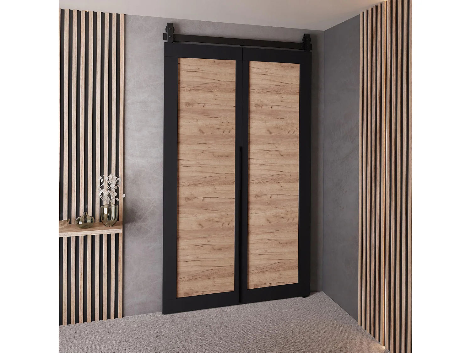 Schiebetür QUDIO M1 Schwarz + Eiche Craft Gold 100
