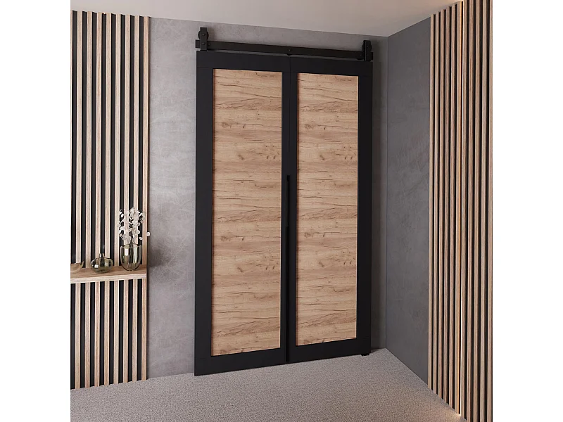 Schiebetür QUDIO M1 Schwarz + Eiche Craft Gold 100