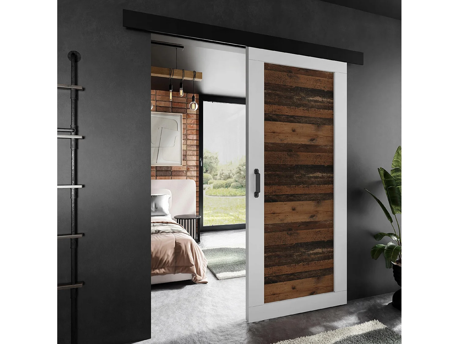 Schiebetür ADIO 1 mit Abdeckleiste weiß und Old Style 106 cm