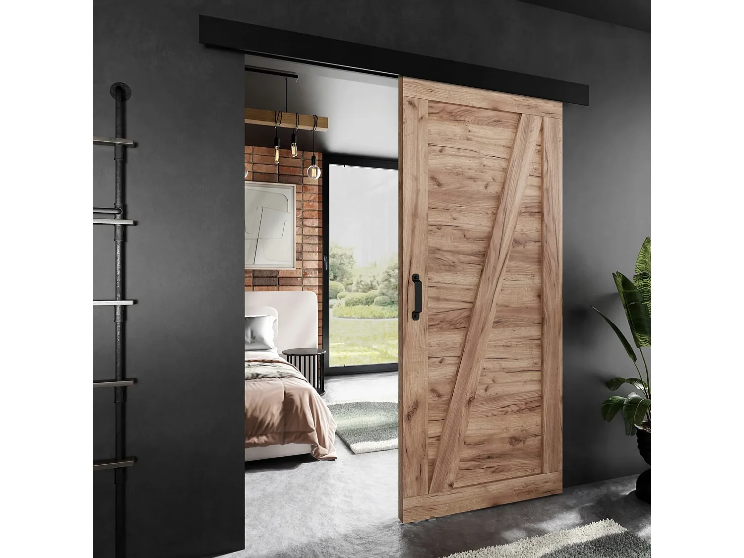 Porte coulissante ADIO 3 avec cache-rail chêne craft doré 60