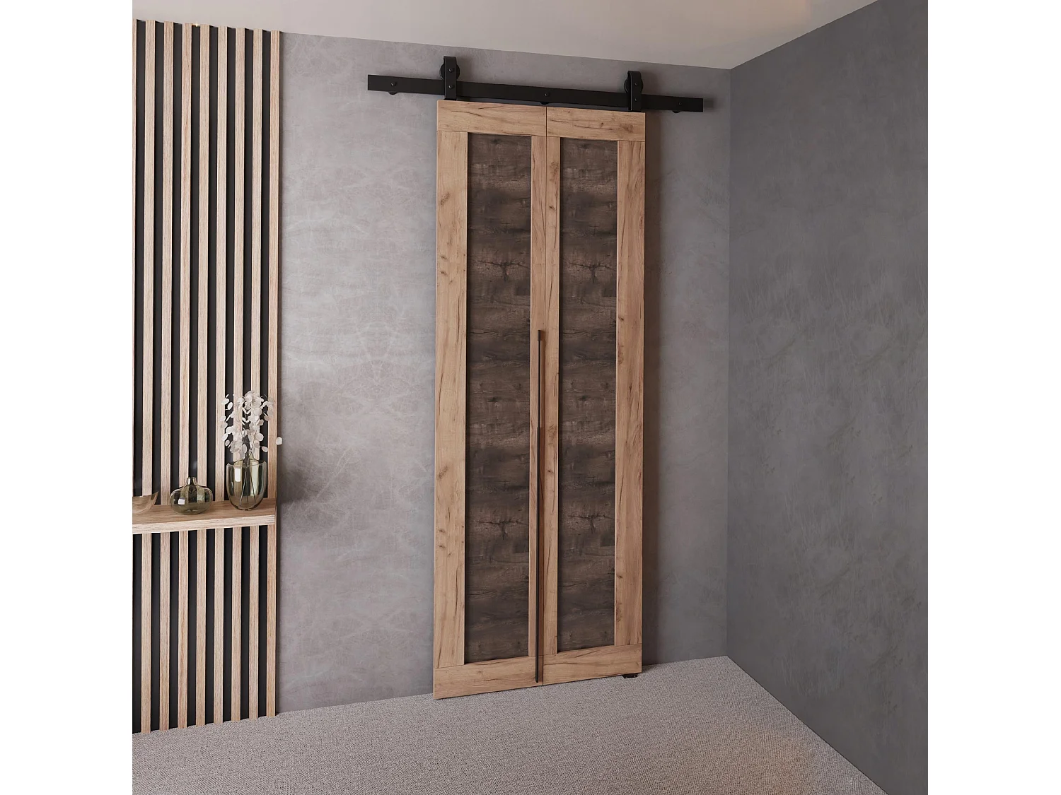 Schiebetür QUDIO M1 Eiche Craft Gold + dunkle Esche 60