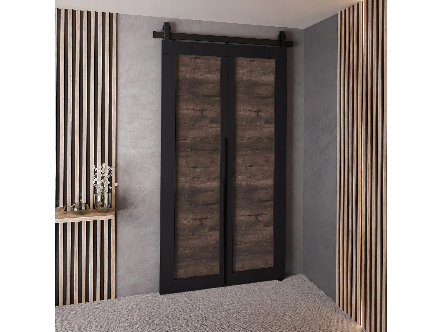 Schiebetür QUDIO M1 Schwarz + dunkle Esche 90