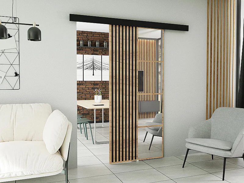 Portes coulissantes avec cache-rail MOLI 70 chêne craft doré