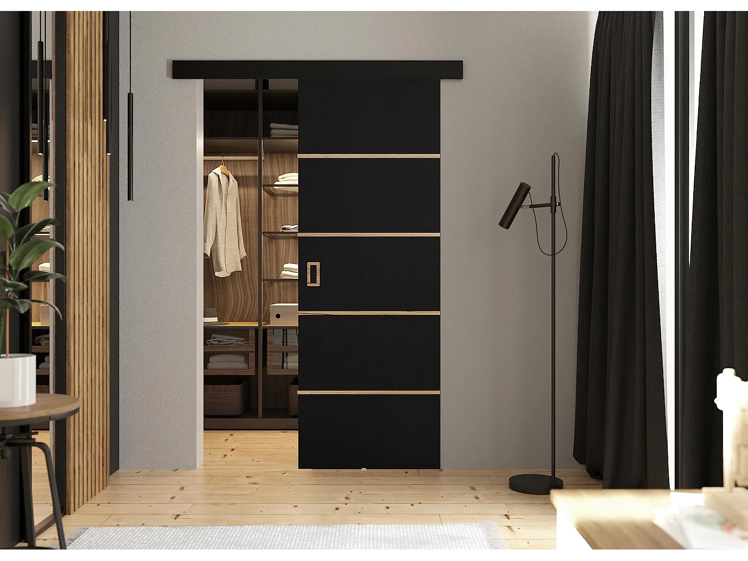 Schiebetür mit Abdeckleiste  WERDI PLUS 60 schwarz