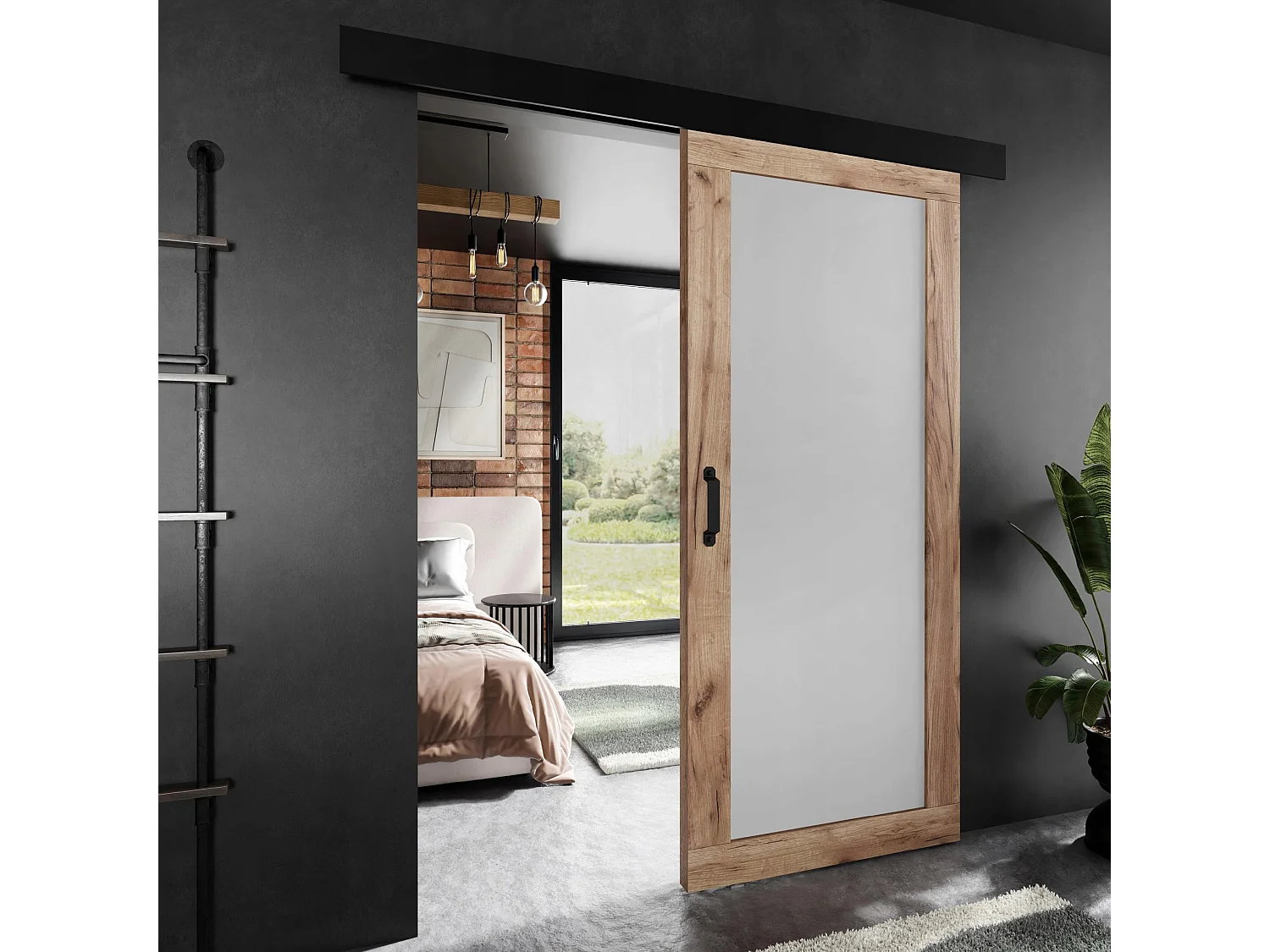 Schuifdeur ADIO 1 met afdeklijst eiken craft goud en wit 90