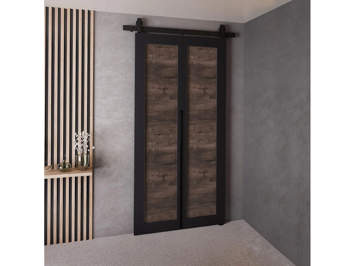 Schiebetür QUDIO M1 Schwarz + dunkle Esche 80