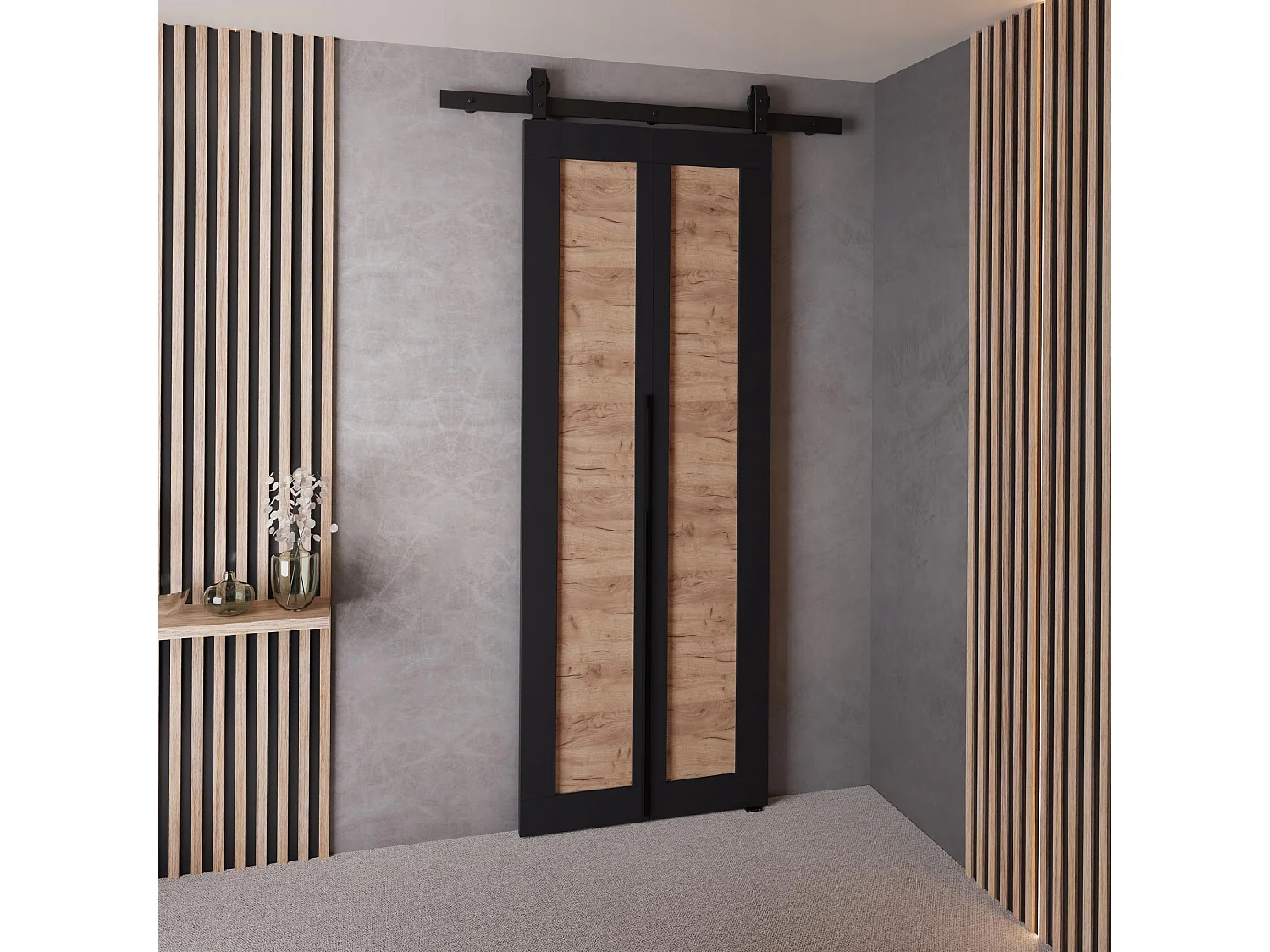 Schiebetür QUDIO M1 Schwarz + Eiche Craft Gold 60