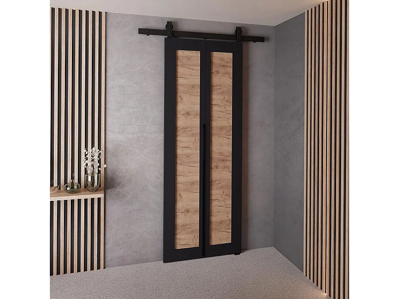 Schiebetür QUDIO M1 Schwarz + Eiche Craft Gold 60