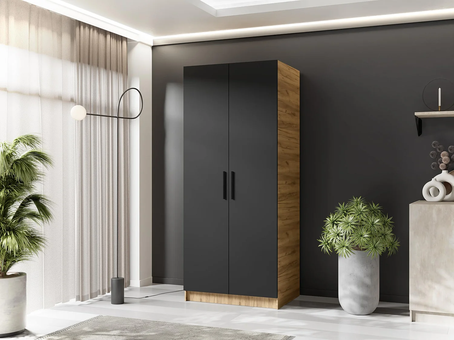 Armoire à deux portes GOLD 2D 78 chêne craft doré + noir