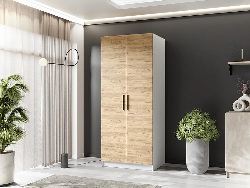 Zweitüriger Kleiderschrank GOLD 2D 78 Weiß + Eiche Craft Gold