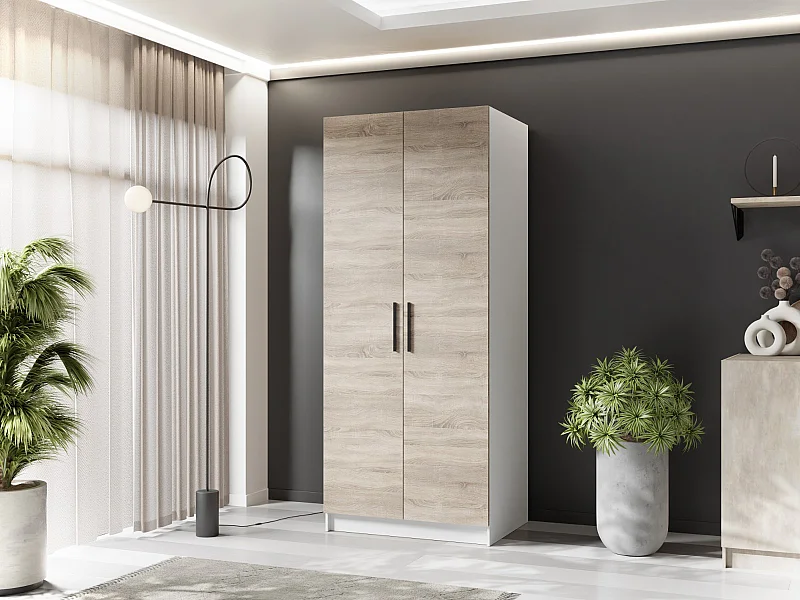 Tweedelige kledingkast GOLD 2D 78 wit + eiken Sonoma