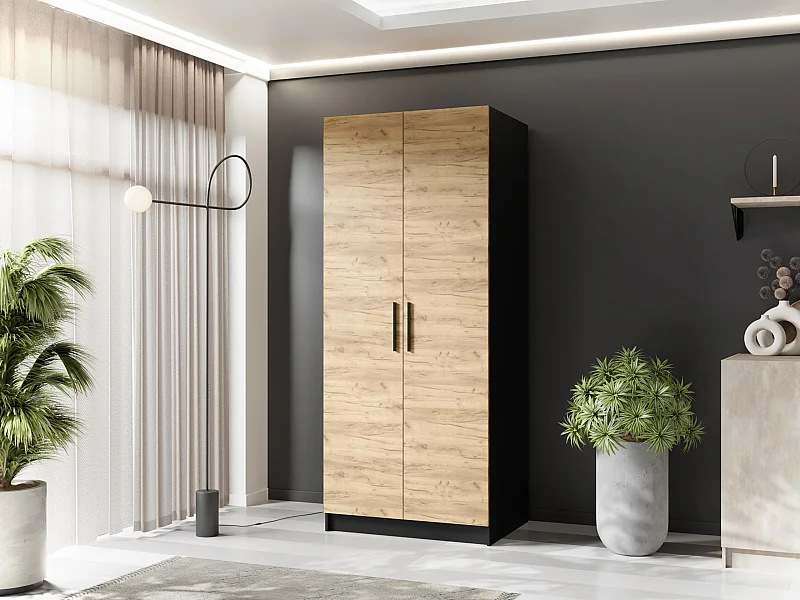 Szafa dwudrzwiowa GOLD 2D 78 czarny + dąb craft złoty