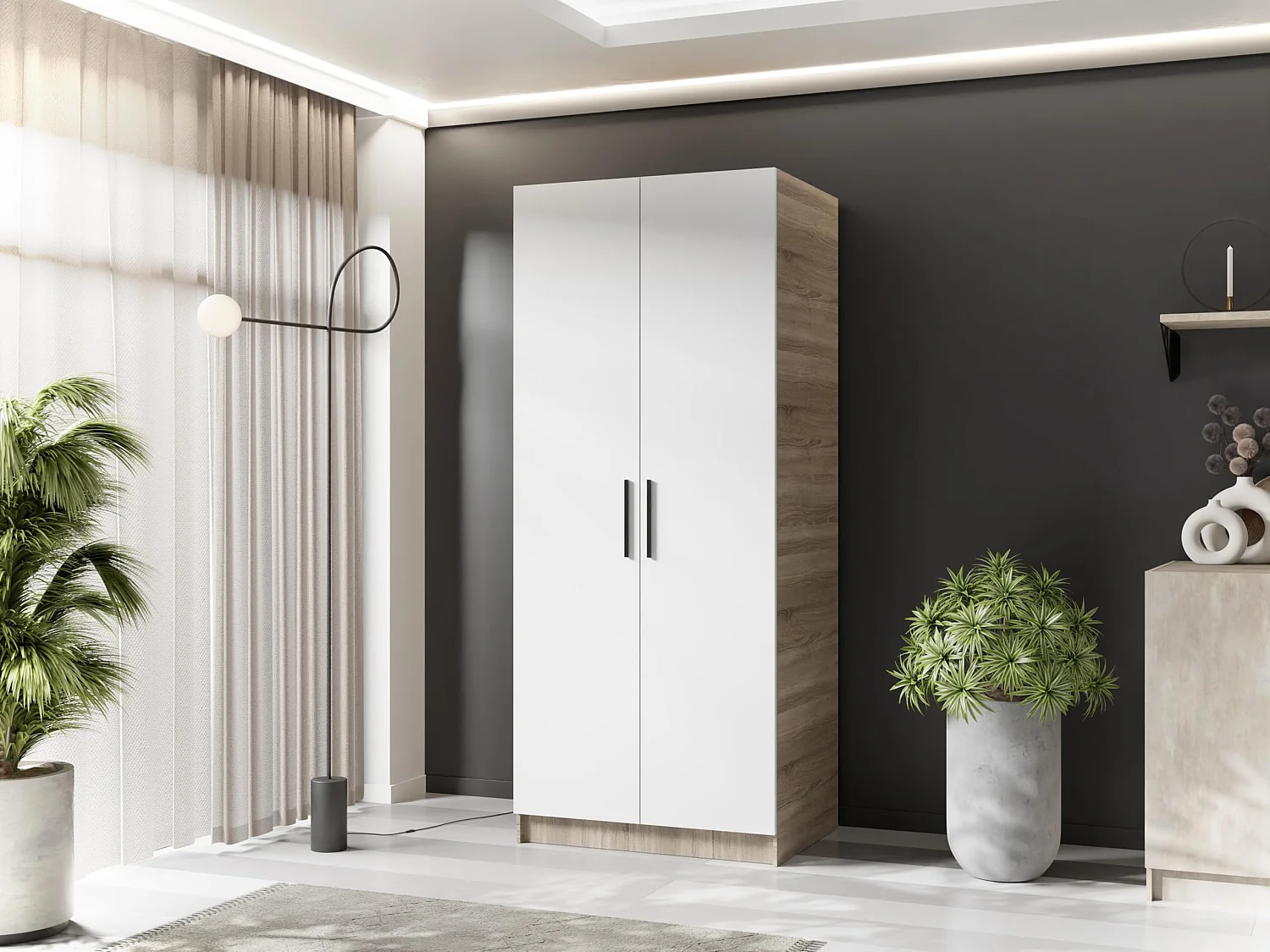 Zweitüriger Kleiderschrank GOLD 2D 78 Eiche Sonoma + Weiß