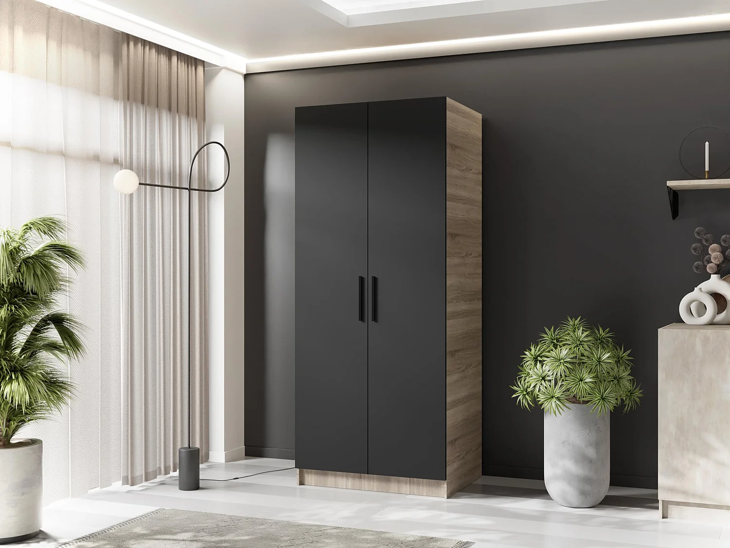 Zweitüriger Kleiderschrank GOLD 2D 78 Eiche Sonoma + Schwarz