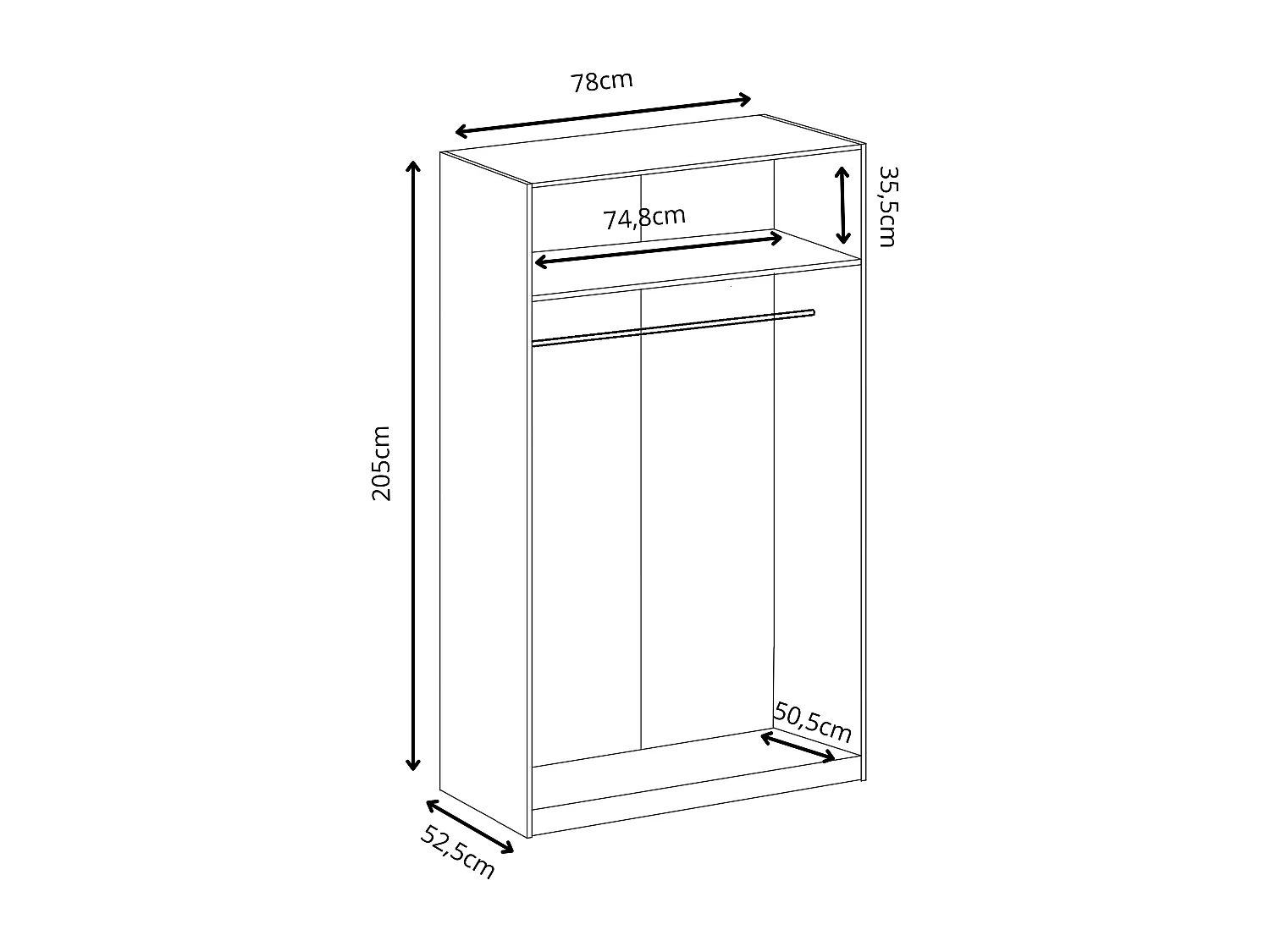 Zweitüriger Kleiderschrank GOLD 2D 78 Eiche Sonoma + Schwarz